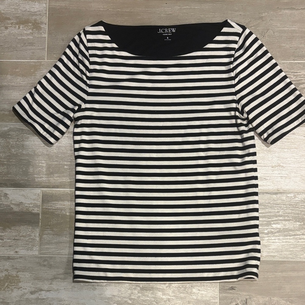 J. Crew Women's Black and White Striped Tee